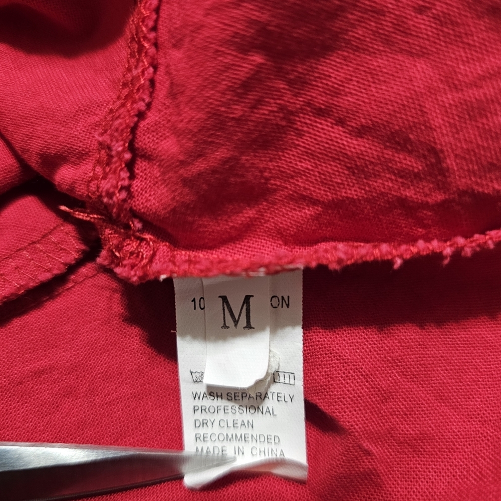 Red Cotton Ruffle Hem Button-Up Dress - Picture 3 of 8